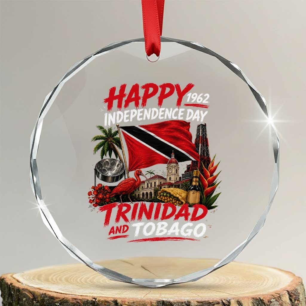 Trinidad And Tobago Independence Day Crystal Glass Ornament Trinidadian Heritage Steelpan Scarlet Ibis TS11 Transparent Glass 3'' Circle Print Your Wear