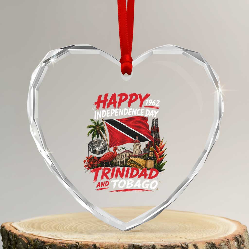 Trinidad And Tobago Independence Day Heart Crystal Glass Ornament Trinidadian Heritage Steelpan Scarlet Ibis