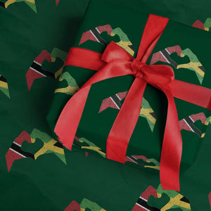 Trinidad and Tobago Jamaican Wrapping Paper Roll Two Flags One Heart TS10 Green Print Your Wear