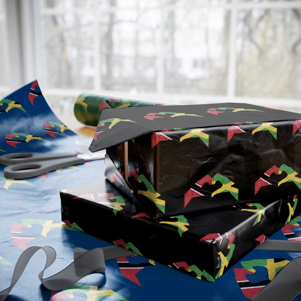 Trinidad and Tobago Jamaican Wrapping Paper Roll Two Flags One Heart TS10 Black Print Your Wear