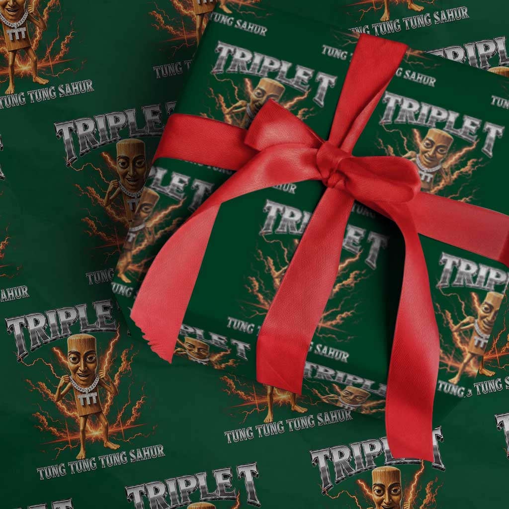 Triple T Tung Tung Tung Sahur Brainrot Meme Wrapping Paper Roll TS10 Green Print Your Wear