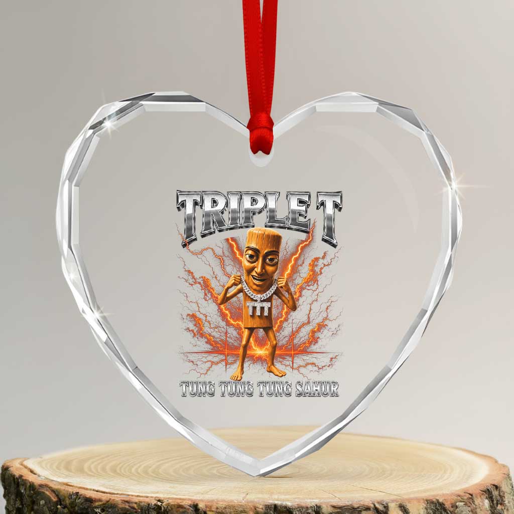 Triple T Tung Tung Tung Sahur Brainrot Meme Heart Crystal Glass Ornament TS10 Transparent Glass 3'' Heart Print Your Wear