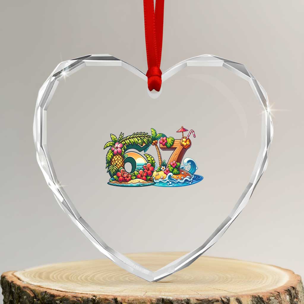 Tropical Beach Six Seven Heart Crystal Glass Ornament Summer Island Vacation Graphic