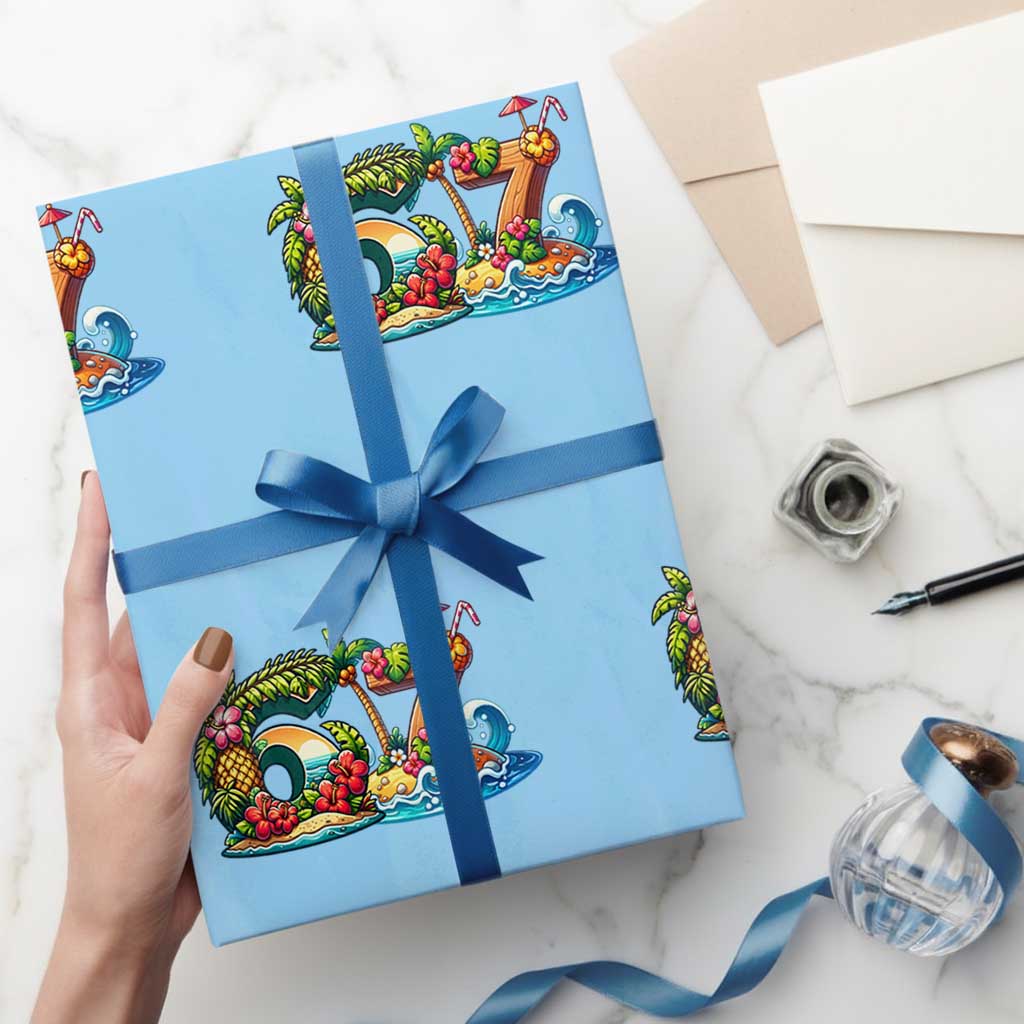 Tropical Beach Six Seven Wrapping Paper Roll Summer Island Vacation Graphic