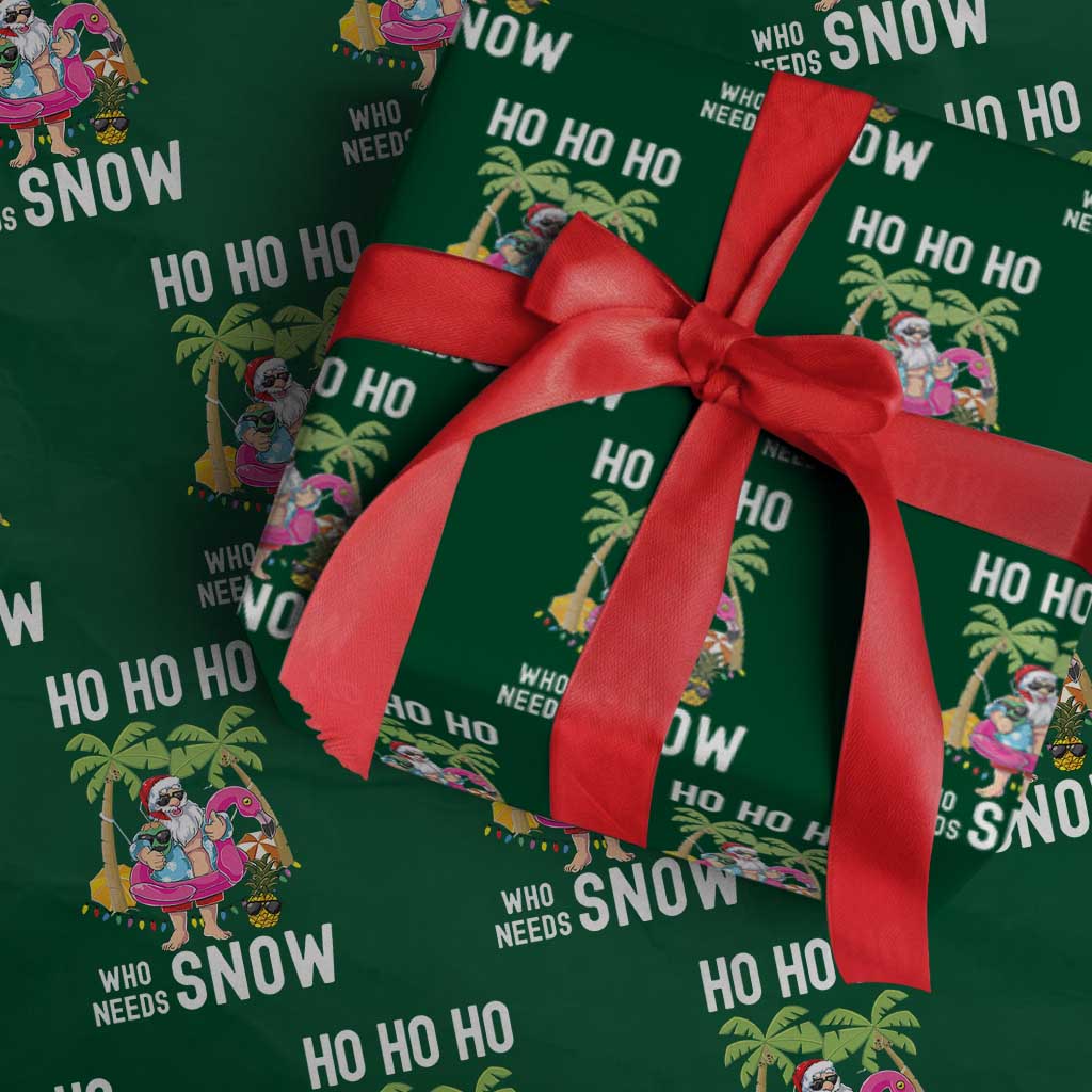 Tropical Beachy Xmas Wrapping Paper Roll Ho Ho Ho Who Needs Snow Santa Xmas In Hawaii Palm Tree TS02 Green Print Your Wear