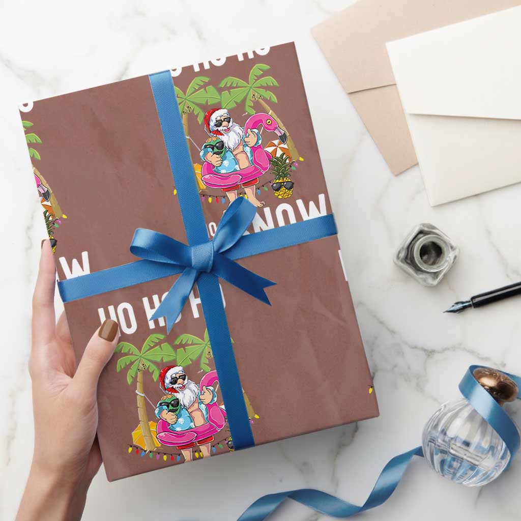 Tropical Beachy Xmas Wrapping Paper Roll Ho Ho Ho Who Needs Snow Santa Xmas In Hawaii Palm Tree TS02 Mocha Print Your Wear