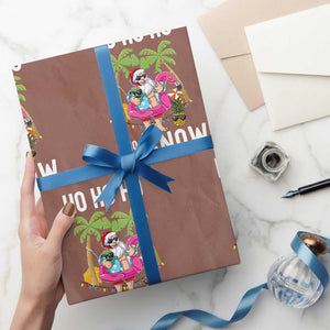 Tropical Beachy Xmas Wrapping Paper Roll Ho Ho Ho Who Needs Snow Santa Xmas In Hawaii Palm Tree TS02 Mocha Print Your Wear