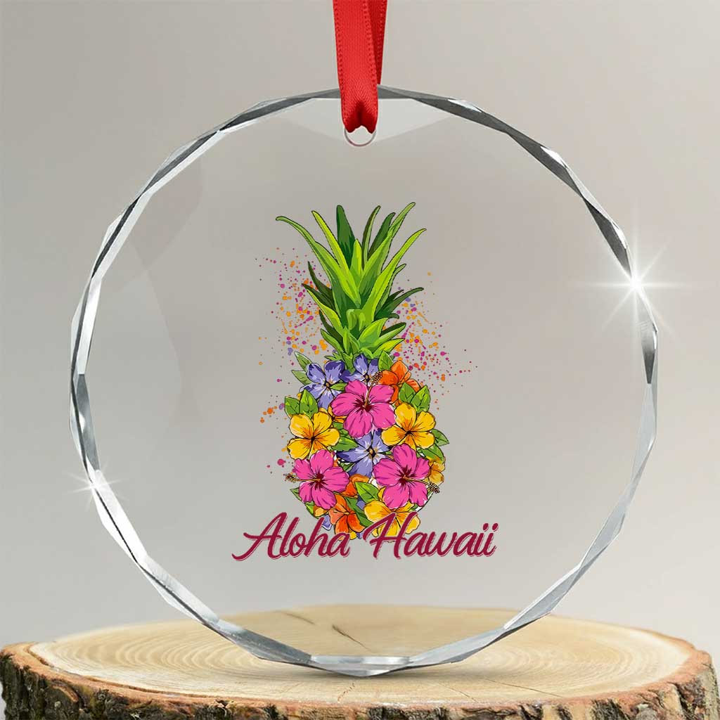 Tropical Floral Pineapple Aloha Hawaii Crystal Glass Ornament Hawaiian Island Vacation Graphic TS12 Transparent Glass 3'' Circle Print Your Wear