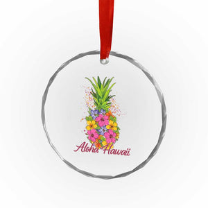 Tropical Floral Pineapple Aloha Hawaii Crystal Glass Ornament Hawaiian Island Vacation Graphic