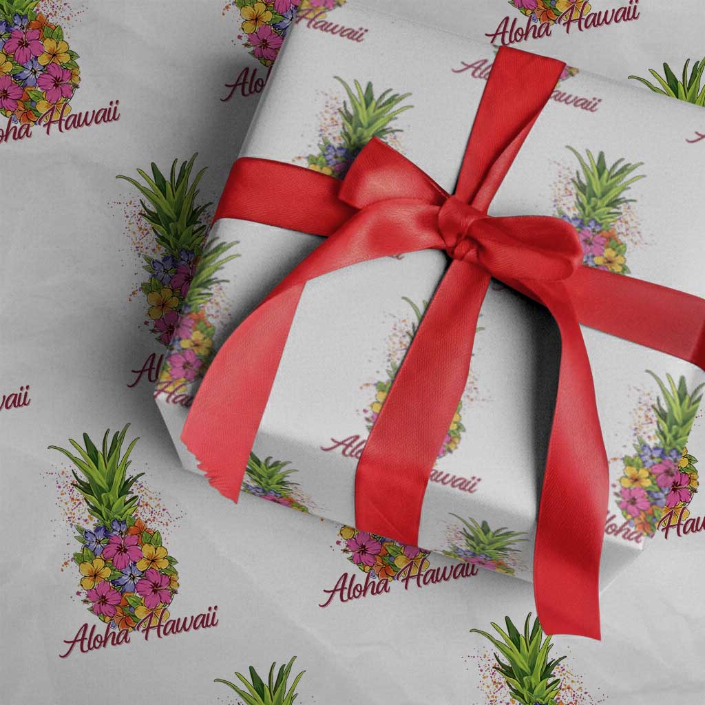 Tropical Floral Pineapple Aloha Hawaii Wrapping Paper Roll Hawaiian Island Vacation Graphic TS12 White Print Your Wear
