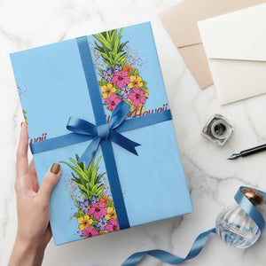Tropical Floral Pineapple Aloha Hawaii Wrapping Paper Roll Hawaiian Island Vacation Graphic