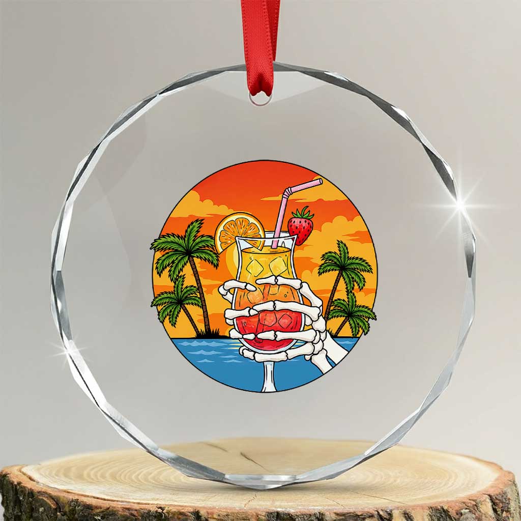 Tropical Skeleton Summerween Crystal Glass Ornament Beach Cocktail Vacation TS12 Transparent Glass 3'' Circle Print Your Wear