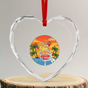 Tropical Skeleton Summerween Heart Crystal Glass Ornament Beach Cocktail Vacation