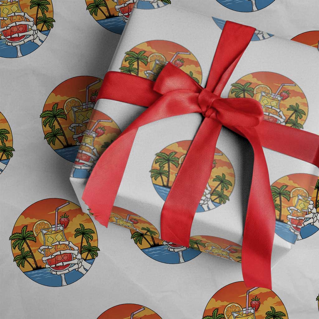 Tropical Skeleton Summerween Wrapping Paper Roll Beach Cocktail Vacation