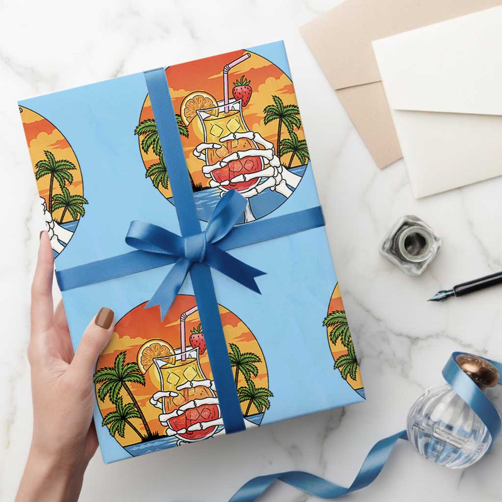 Tropical Skeleton Summerween Wrapping Paper Roll Beach Cocktail Vacation