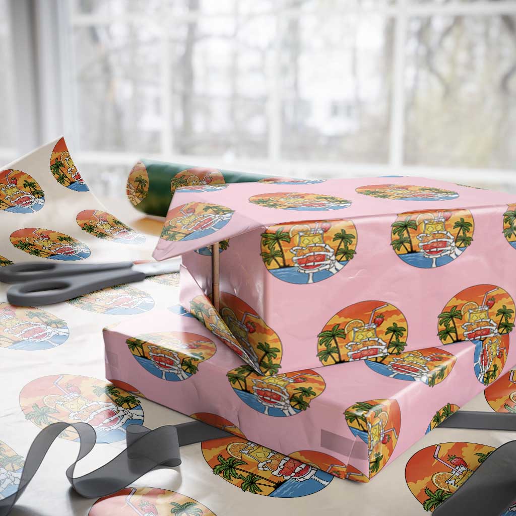 Tropical Skeleton Summerween Wrapping Paper Roll Beach Cocktail Vacation