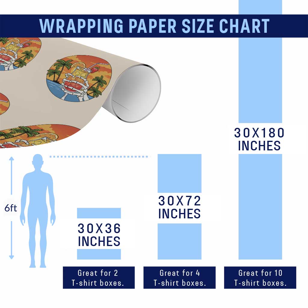 Tropical Skeleton Summerween Wrapping Paper Roll Beach Cocktail Vacation