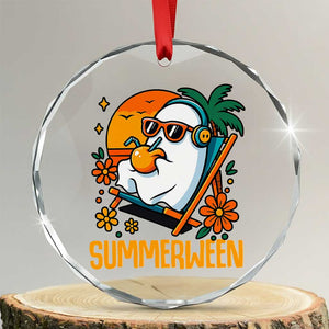 Tropical Summerween Boo Sheet Crystal Glass Ornament Funny Ghost Halloween Summer Beach Vibes TS02 Transparent Glass 3'' Circle Print Your Wear