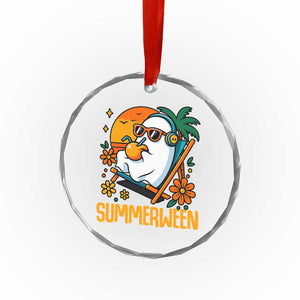 Tropical Summerween Boo Sheet Crystal Glass Ornament Funny Ghost Halloween Summer Beach Vibes TS02 Print Your Wear