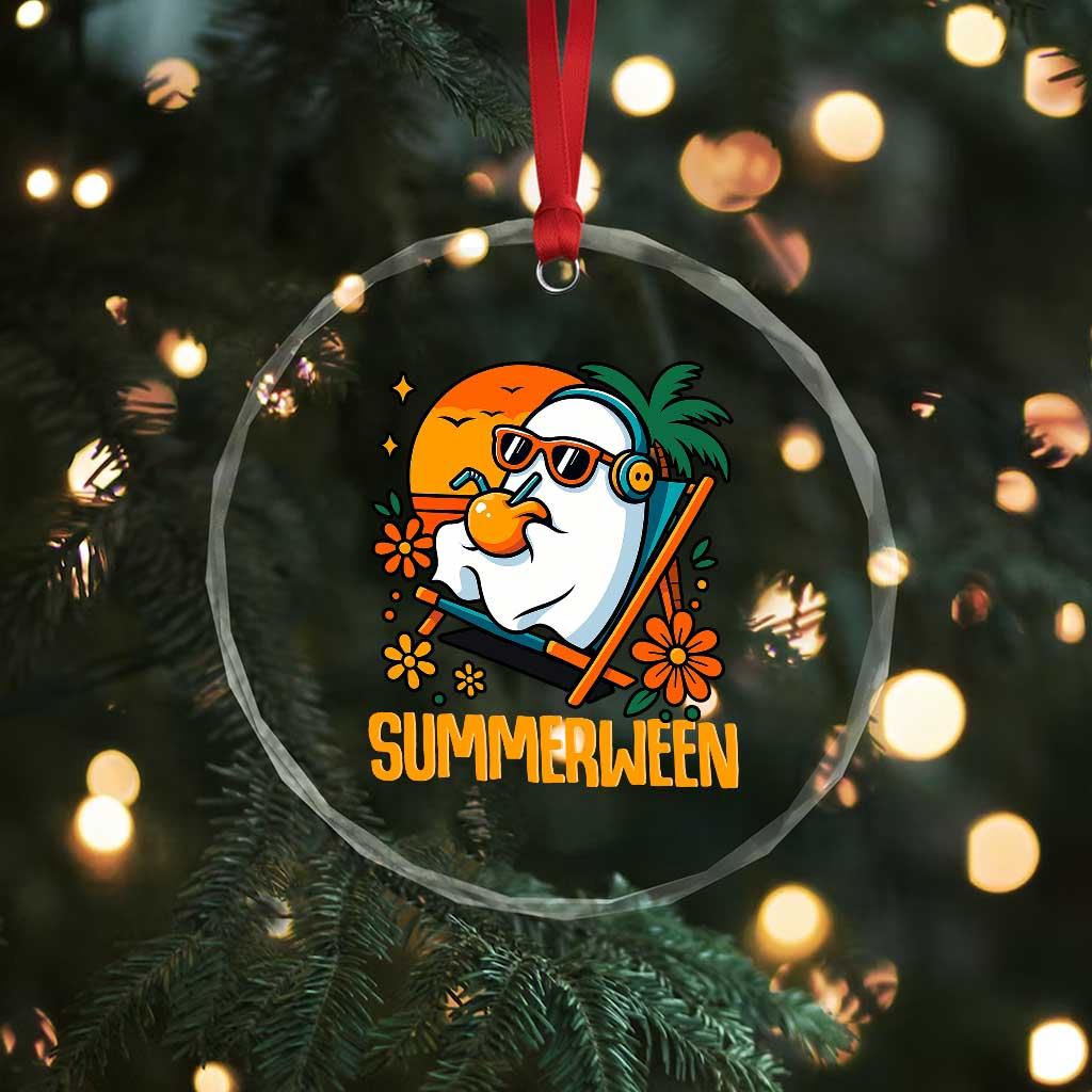 Tropical Summerween Boo Sheet Crystal Glass Ornament Funny Ghost Halloween Summer Beach Vibes TS02 Print Your Wear