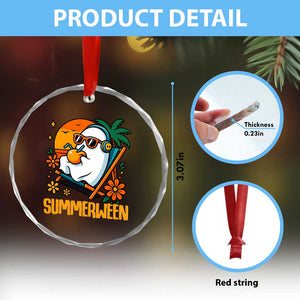 Tropical Summerween Boo Sheet Crystal Glass Ornament Funny Ghost Halloween Summer Beach Vibes TS02 Print Your Wear