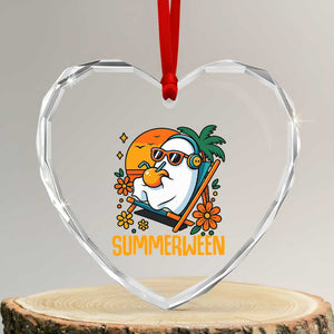 Tropical Summerween Boo Sheet Heart Crystal Glass Ornament Funny Ghost Halloween Summer Beach Vibes TS02 Transparent Glass 3'' Heart Print Your Wear