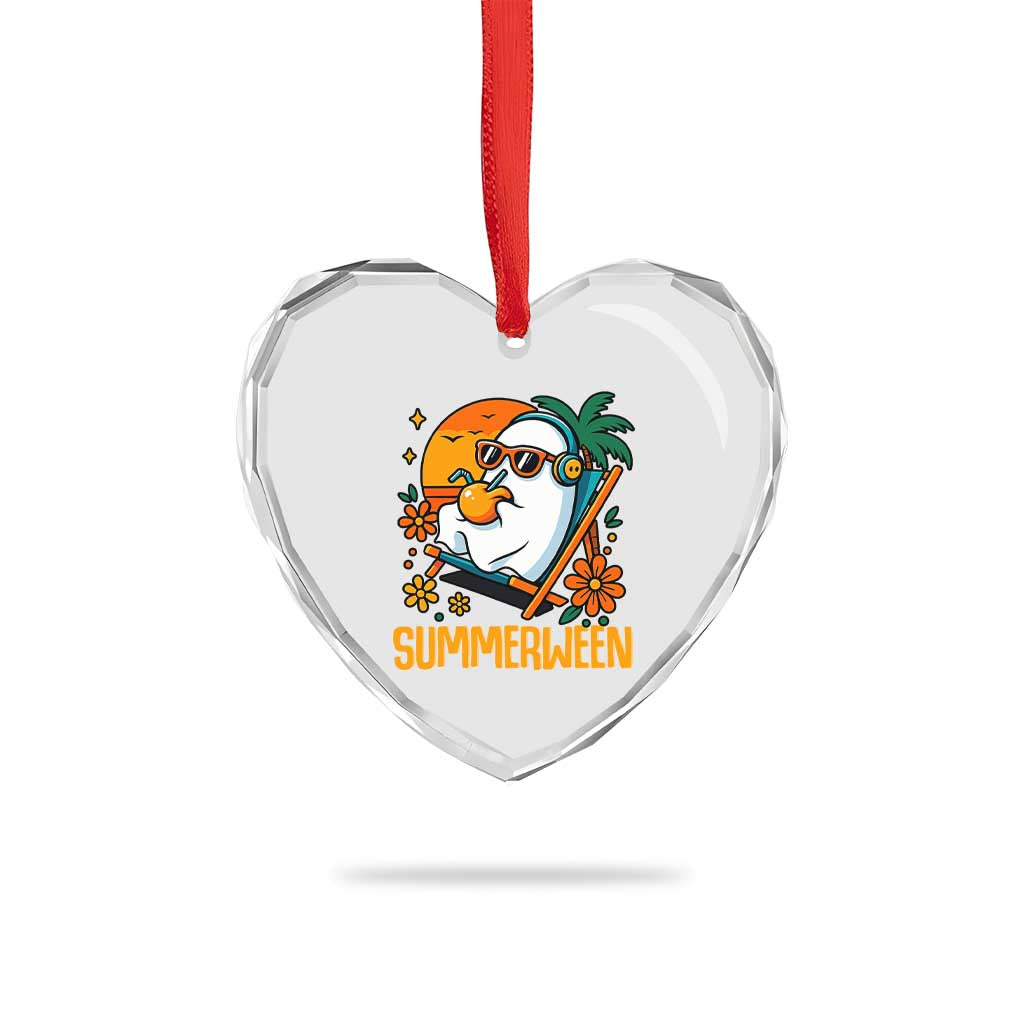Tropical Summerween Boo Sheet Heart Crystal Glass Ornament Funny Ghost Halloween Summer Beach Vibes TS02 Print Your Wear