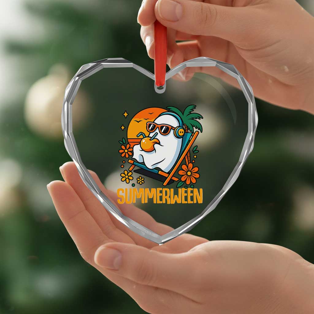 Tropical Summerween Boo Sheet Heart Crystal Glass Ornament Funny Ghost Halloween Summer Beach Vibes TS02 Print Your Wear