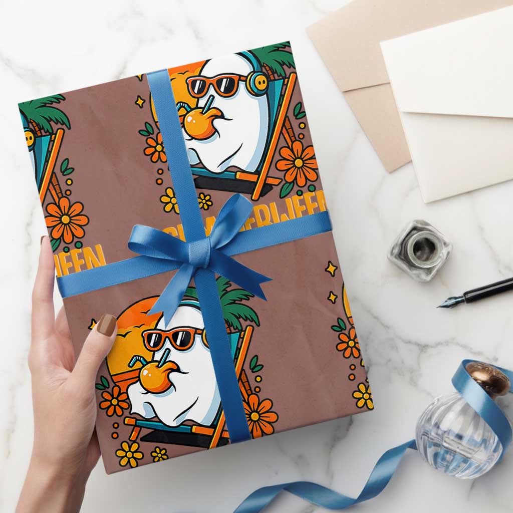 Tropical Summerween Boo Sheet Wrapping Paper Roll Funny Ghost Halloween Summer Beach Vibes TS02 Mocha Print Your Wear
