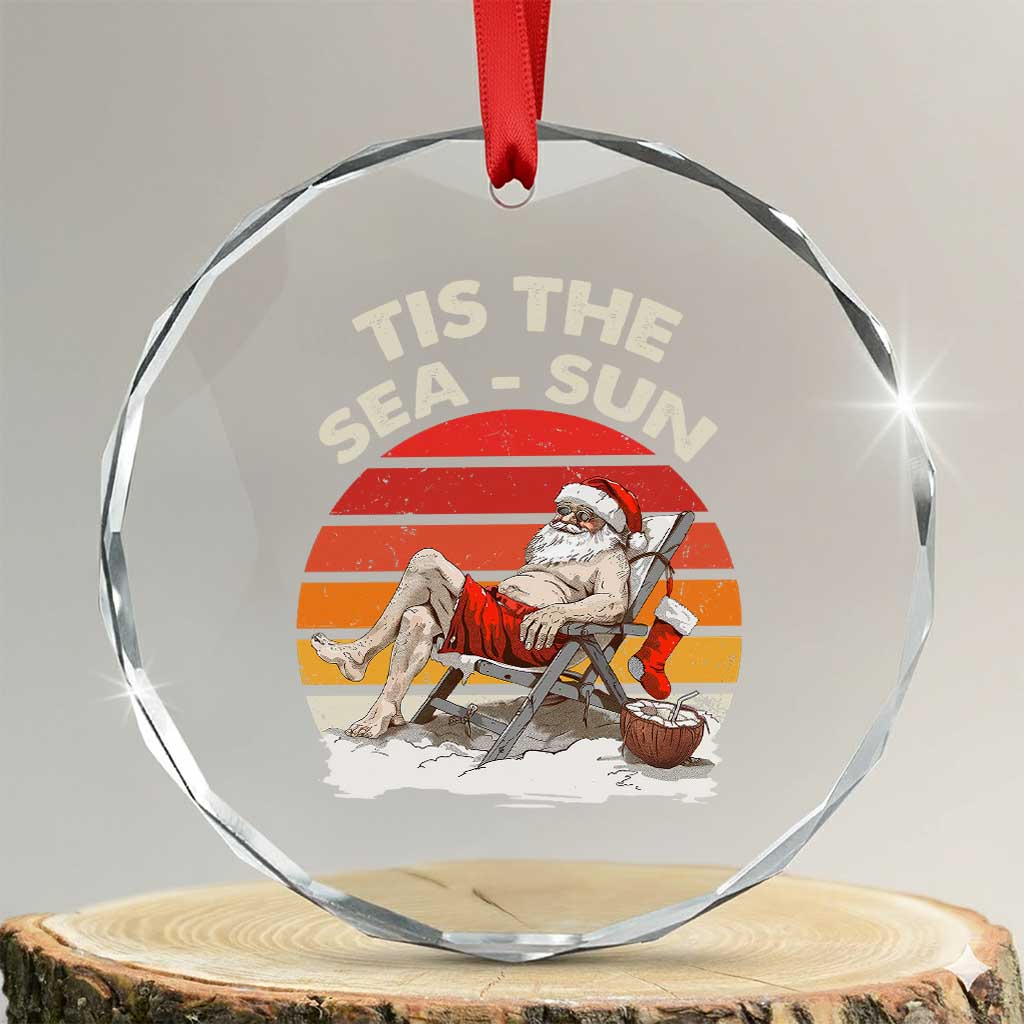 Tropical Xmas Crystal Glass Ornament Tis The Sea Sun Santa At The Beach TS09 Transparent Glass 3'' Circle Print Your Wear