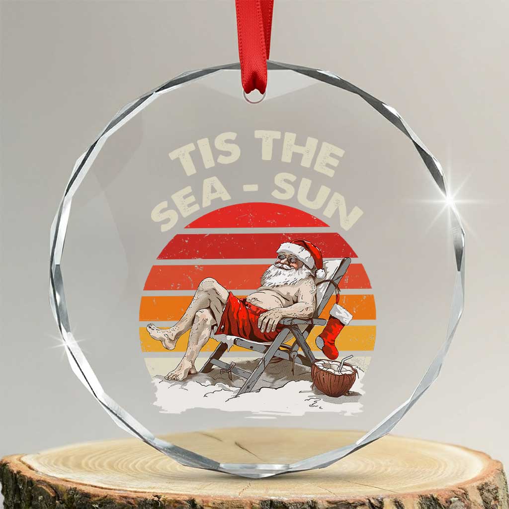 Tropical Xmas Crystal Glass Ornament Tis The Sea Sun Santa At The Beach TS09 Transparent Glass 3'' Circle Print Your Wear
