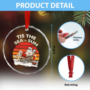 Tropical Xmas Crystal Glass Ornament Tis The Sea Sun Santa At The Beach TS09 Print Your Wear