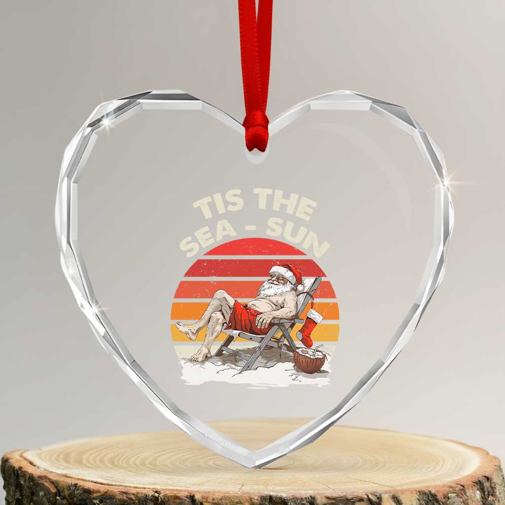 Tropical Xmas Heart Crystal Glass Ornament Tis The Sea Sun Santa At The Beach TS09 Transparent Glass 3'' Heart Print Your Wear