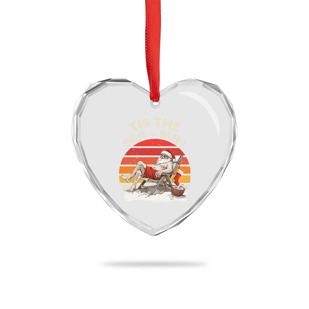 Tropical Xmas Heart Crystal Glass Ornament Tis The Sea Sun Santa At The Beach TS09 Print Your Wear