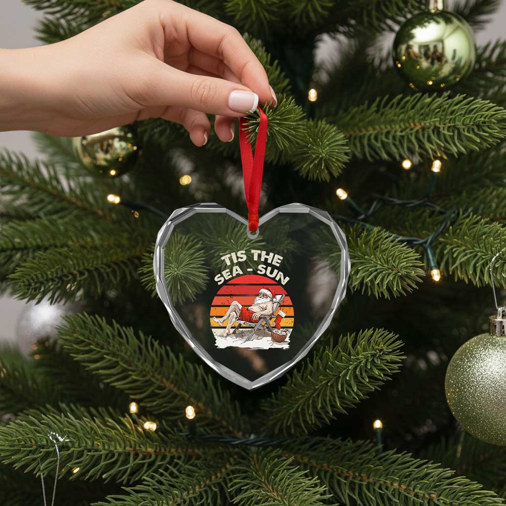 Tropical Xmas Heart Crystal Glass Ornament Tis The Sea Sun Santa At The Beach TS09 Print Your Wear