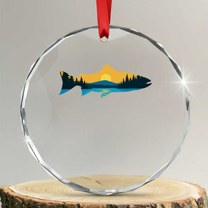 Trout Fly Fishing Outdoor Forest Mountain Nature Wildlife Fisherman Crystal Glass Ornament TS11 Transparent Glass 3'' Circle Print Your Wear