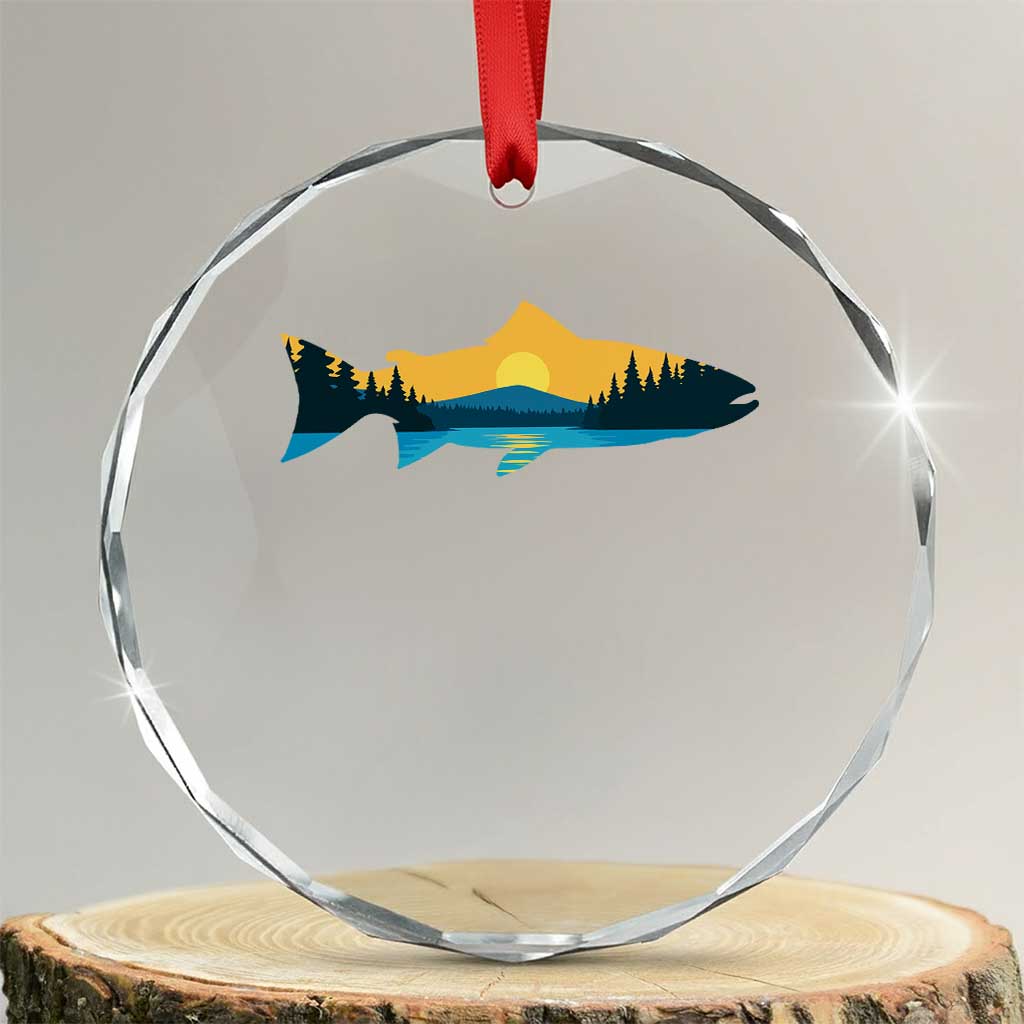 Trout Fly Fishing Outdoor Forest Mountain Nature Wildlife Fisherman Crystal Glass Ornament TS11 Transparent Glass 3'' Circle Print Your Wear