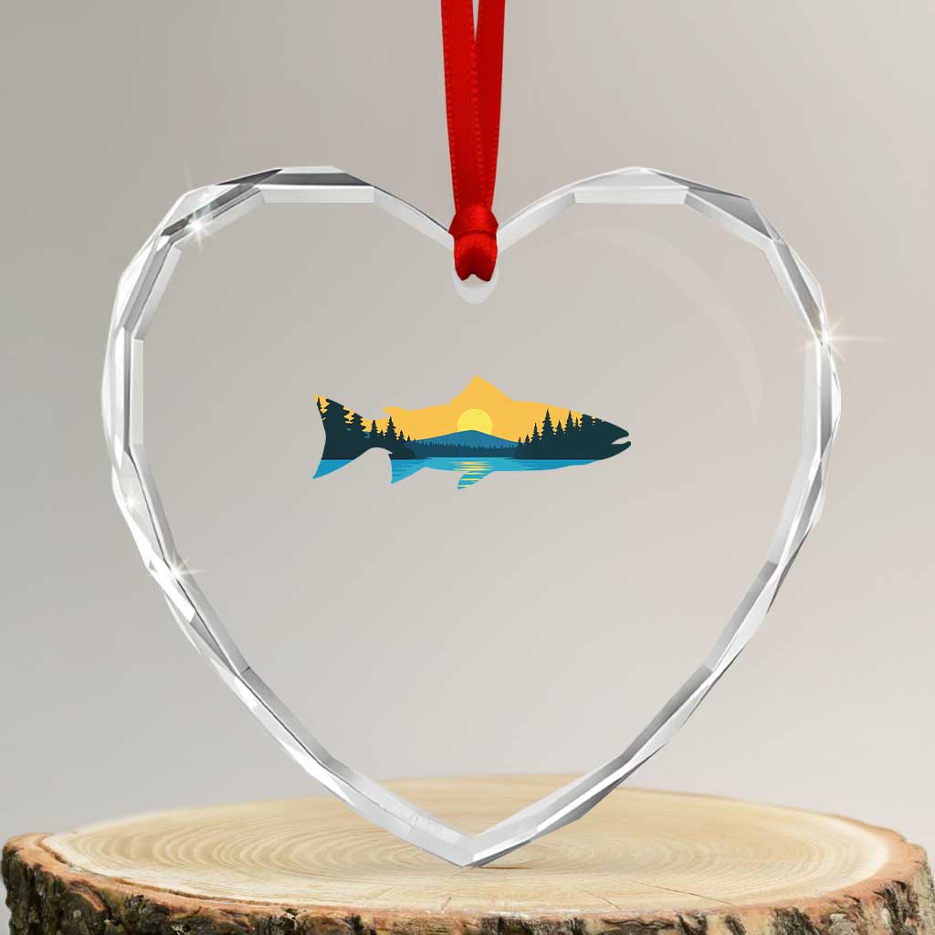 Trout Fly Fishing Outdoor Forest Mountain Nature Wildlife Fisherman Heart Crystal Glass Ornament TS11 Transparent Glass 3'' Heart Print Your Wear