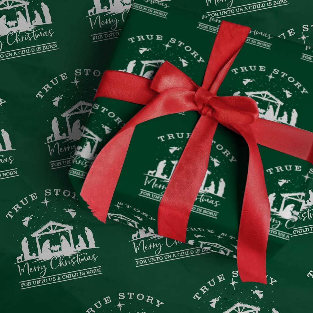 True Story Merry Christmas Wrapping Paper Roll Christian Xmas True Story Jesus Birth TS10 Green Print Your Wear