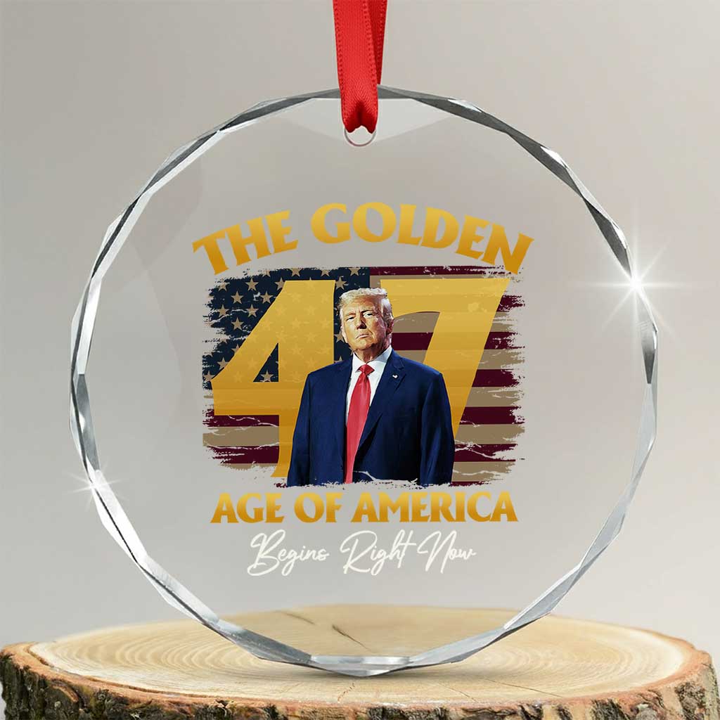 Trump 2025 Crystal Glass Ornament The Golden Age Of America Begins Right Now USA Flag - Print Your Wear