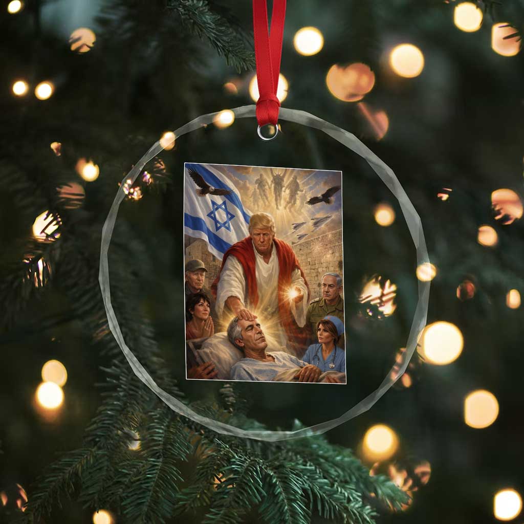 Trump as Jesus Crystal Glass Ornament Divine Leader Meme Healing Scene Israel Flag TS11 Print Your Wear