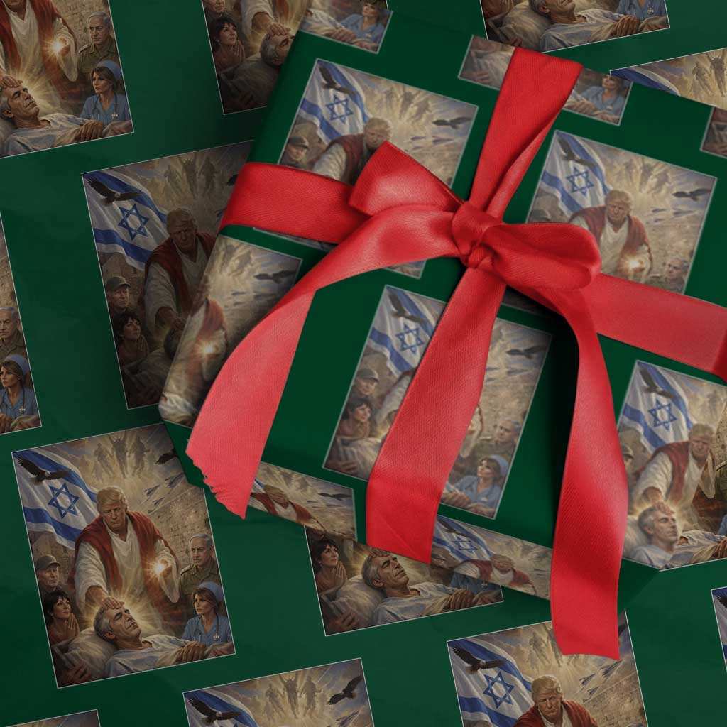 Trump as Jesus Wrapping Paper Roll Divine Leader Meme Healing Scene Israel Flag TS11 Green Print Your Wear