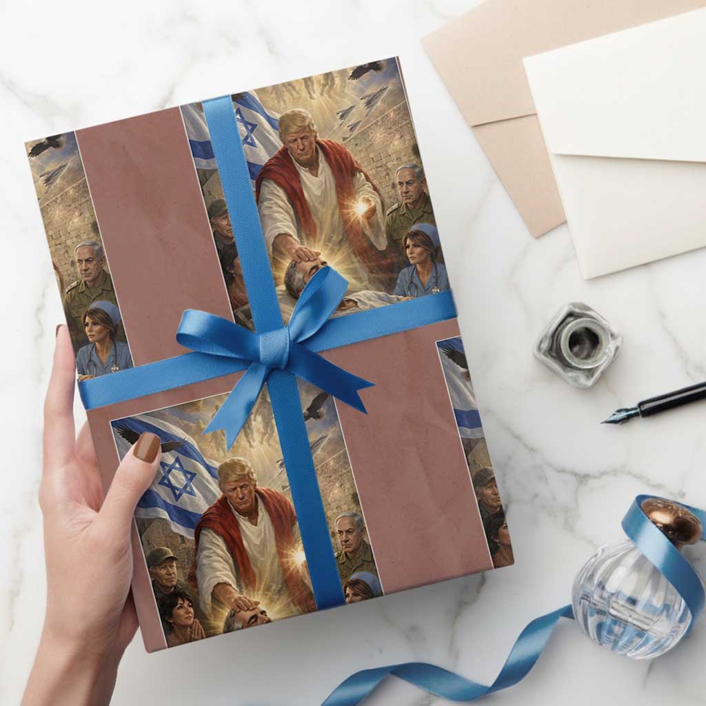 Trump as Jesus Wrapping Paper Roll Divine Leader Meme Healing Scene Israel Flag TS11 Mocha Print Your Wear