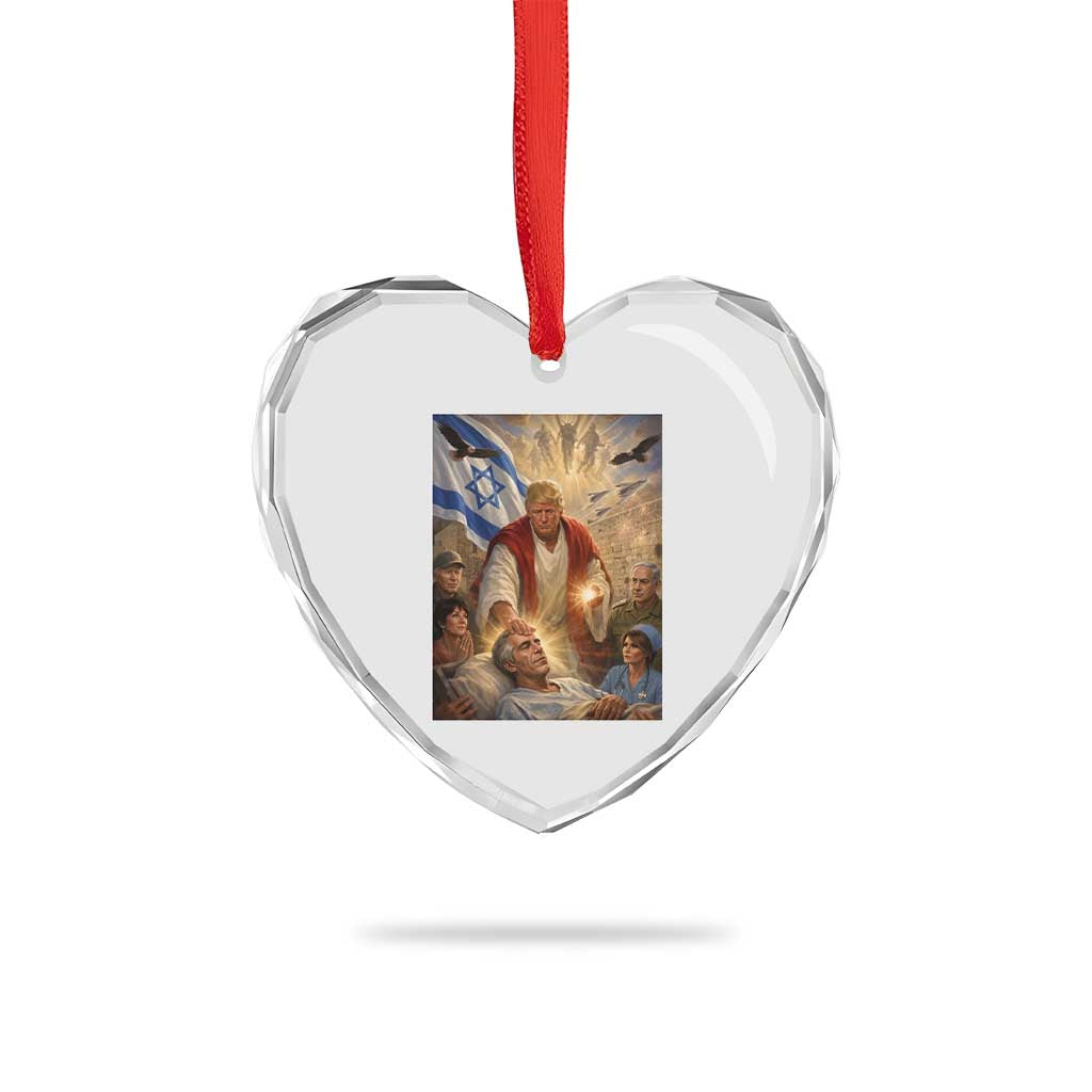 Trump as Jesus Heart Crystal Glass Ornament Divine Leader Meme Healing Scene Israel Flag TS11 Print Your Wear