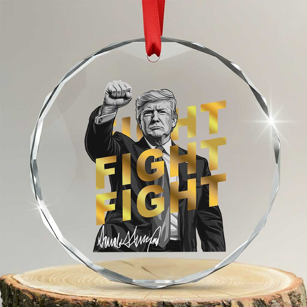 Trump Bitcoin Crystal Glass Ornament President Trump Iconic Signature Pose Meme Coin TS02 Transparent Glass 3'' Circle Print Your Wear