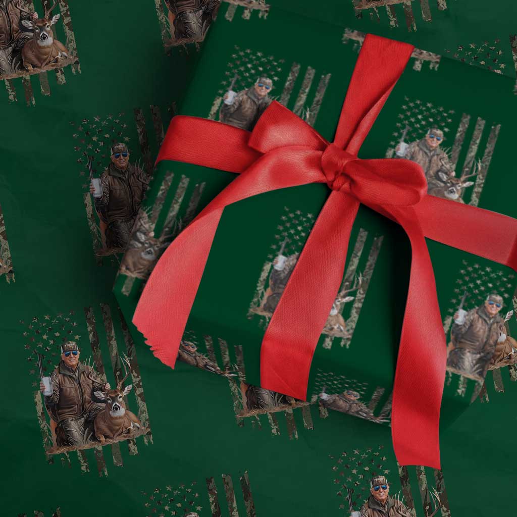 Trump Camo Deer Hunting Wrapping Paper Roll Hunter Beer Drinking Camouflage USA Flag Retro Vintage TS02 Green Print Your Wear