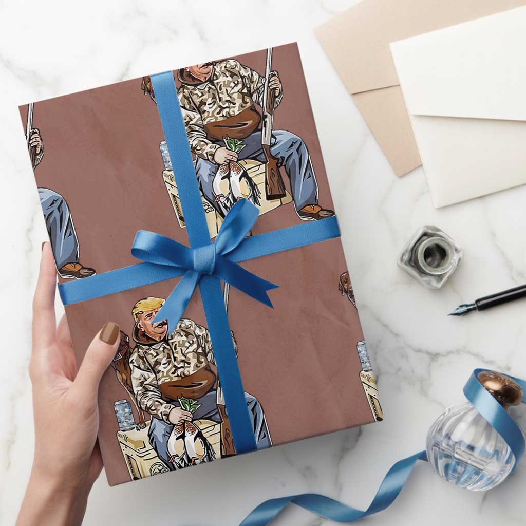 Trump Camo Duck Hunting Wrapping Paper Roll Funny Drinking Hunter With Dog Camoflage TS02 Mocha Print Your Wear