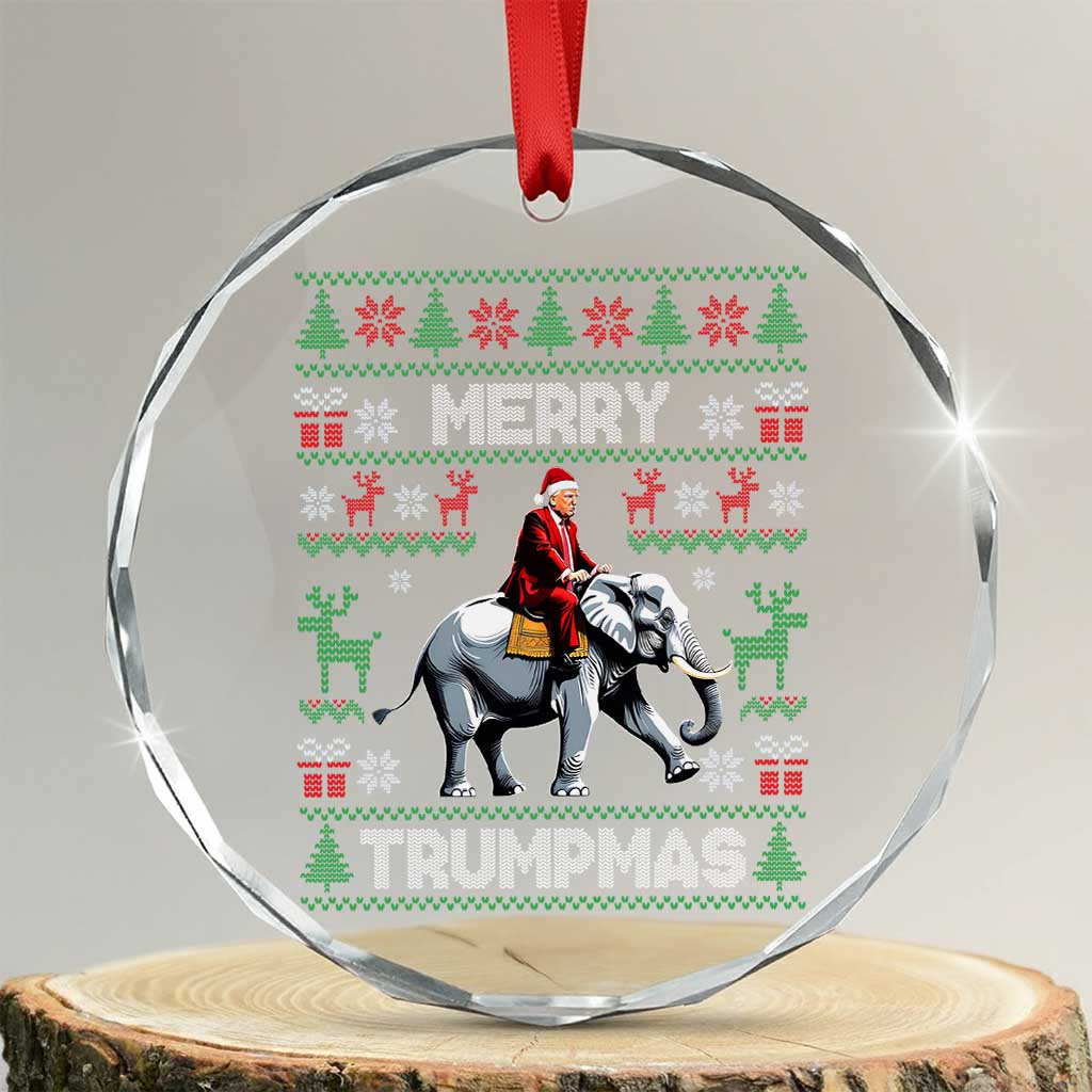 Trump Christmas Crystal Glass Ornament Merry Trumpmas He Won 47th President Ugly Sweater TS02 Transparent Glass 3'' Circle Print Your Wear