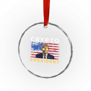 Trump Crypto Crystal Glass Ornament Trump Crypto President Funny MAGA Bitcoin American Flag - Print Your Wear