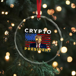Trump Crypto Crystal Glass Ornament Trump Crypto President Funny MAGA Bitcoin American Flag - Print Your Wear